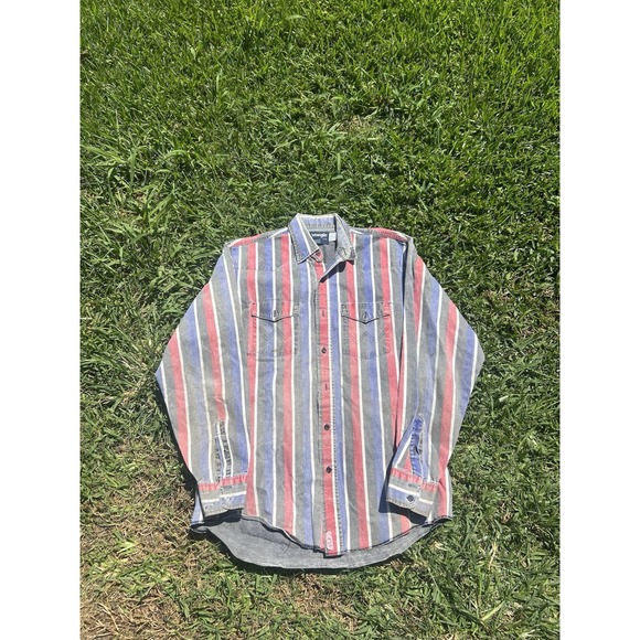 Vtg Wrangler Brushpopper Shirt 16 x 35 Western Rodeo Cowboy Striped 90s USA